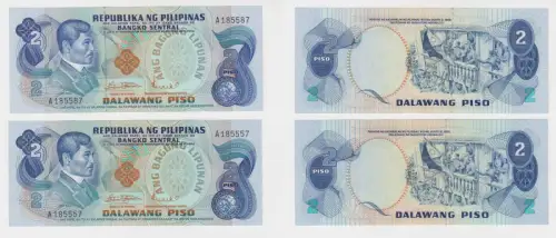 2 x 2 Piso Banknoten Philipinen kassenfrisch UNC. (138478)