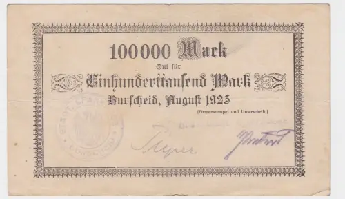 100000 Mark Banknote Burscheid städtische Sparkasse 1923 (122304)