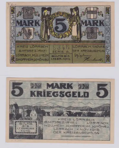 5 Mark Banknote Notgeld Kreis Lörrach 1.11.1918 (126571)