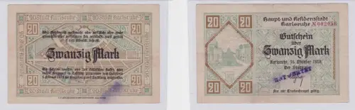 20 Mark Banknote Notgeld Stadt Karlsruhe 16.10.1918 (126298)