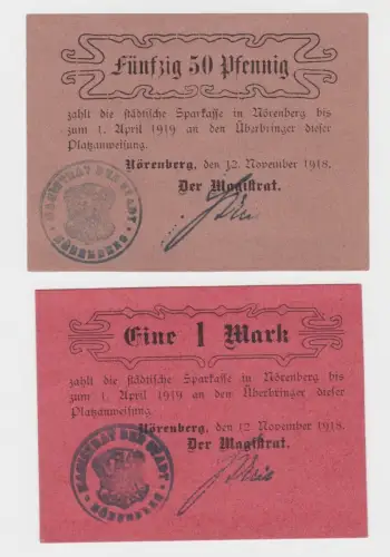 50 Pfennig - 1 Mark Banknote Notgeld Stadt Nörenberg Ińsko 12.11.1918 (135572)