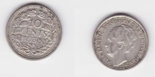 10 Cent Silber Münze Niederlande 1938 (126684)