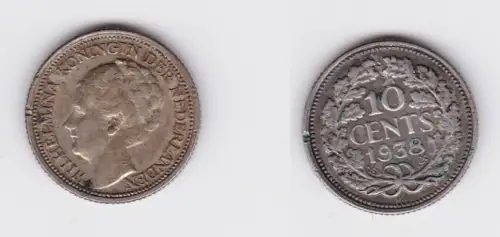 10 Cent Silber Münze Niederlande 1938 (126714)