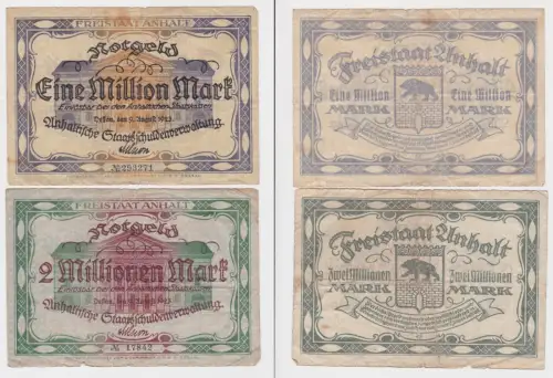 2 Banknoten Inflation Anhaltinische Staatsschuldenverwaltung Dessau 1923(153235)