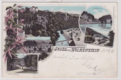 99905 Lithographie Ak Gruss aus Wolkenstein - Hüttenmühle, Flossplatz usw. 1899