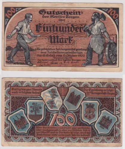 100 Mark Banknote Kreis Torgau 13.Oktober 1922 (153512)