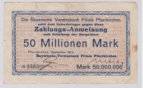 50 Millionen Mark Banknote Inflation Pfarrkirchen September 1923 (126265)