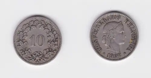 10 Rappen Kupfer Nickel Münze Schweiz 1907 B (126830)