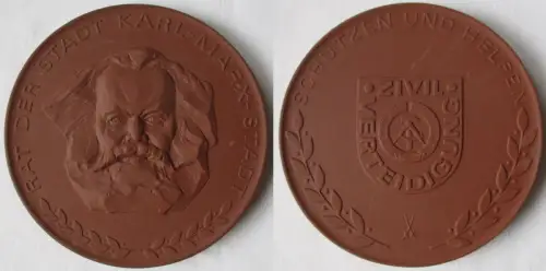 DDR Porzellan Medaille Rat der Stadt Karl Marx Stadt Zivilverteidigung (145100)