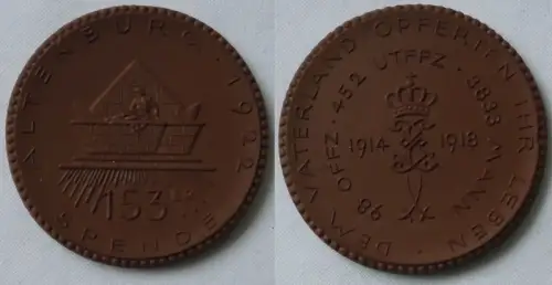 seltene Porzellan Medaille Altenburg 153er Spende 1922 (113128)