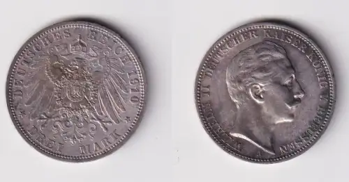 3 Mark Silbermünze Preussen Kaiser Wilhelm II 1910 A Jäger 103 vz (171441)