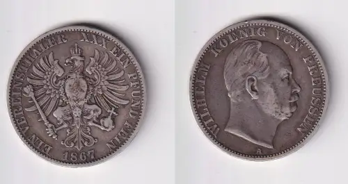 1 Vereinstaler Silber Münze Preussen 1867 A Wilhelm ss (171282)