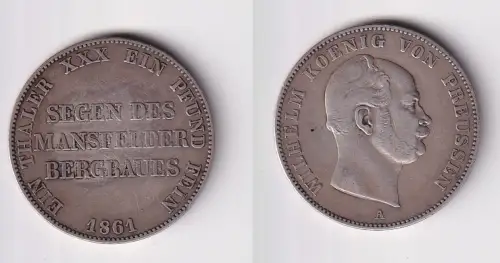 schöne Silber Münze 1 Ausbeutetaler Preussen 1861 Bergbau ss (171336)