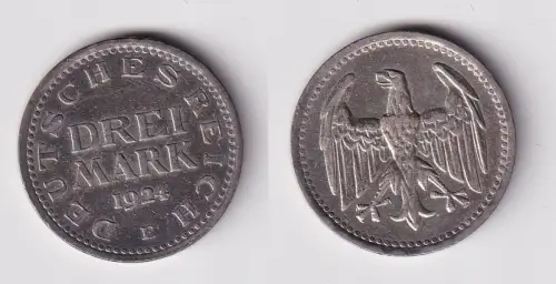 3 Mark Silbermünze Weimarer Republik 1924 E Jäger 312  ss/vz (171285)