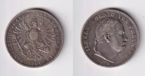 schöne Silber Münze 1 Siegestaler Preussen 1866 ss (171284)