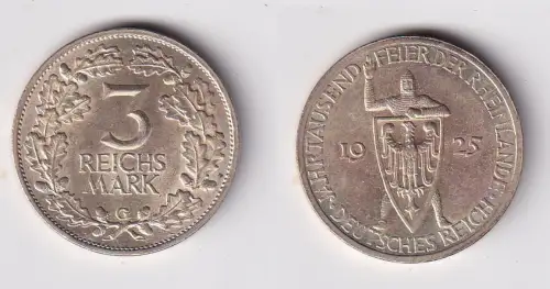 3 Mark Silber Münze 1000 Feier der Rheinlande 1925 G vz+ (171334)