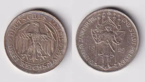 Silber Münze 3 Mark 1000 Jahre Stadt Meißen 1929 E vz (171323)