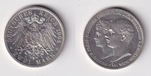 2 Mark Silber Münze Mecklenburg Schwerin Hochzeit 1904 PP (171525)