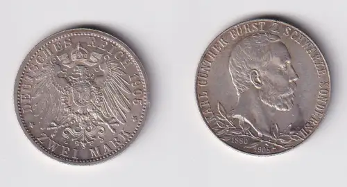 2 Mark Silber Münze 1905 Schwarzburg Sondershausen J.169 b vz/Stgl. (171240)