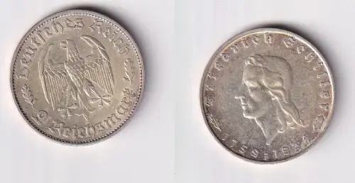 2 Mark Silber Münze Friedrich von Schiller 1934 F vz (171298)