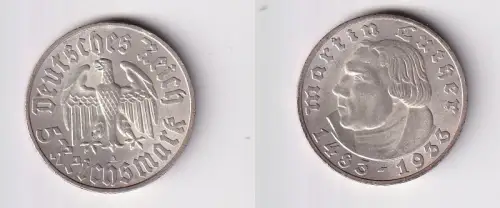 5 Mark Silber Münze Martin Luther 1933 A Jäger 353 f. vz (171291)