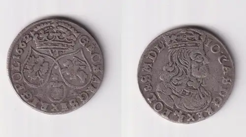 6 Gröscher Silber Münze Polen Johann II Kasimir 1662 (171109)