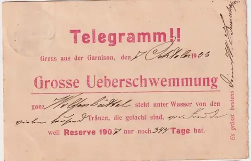 44593 Militär Humor Ak Telegramm!! Gruß aus der Garnison 1906