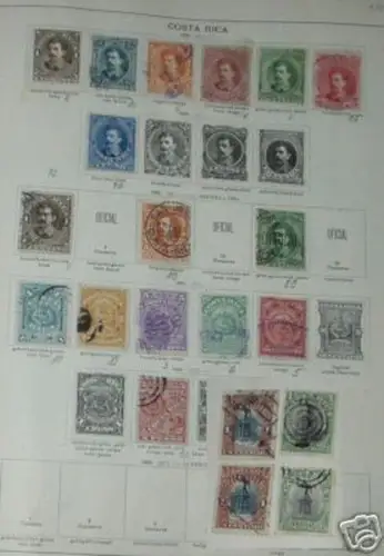 Sammlung mit 20 Briefmarken Costa Rica um 1900