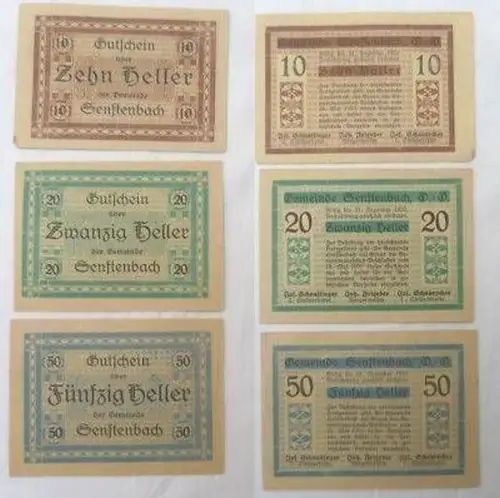 3 Banknoten Notgeld Gemeinde Senftenbach 1920