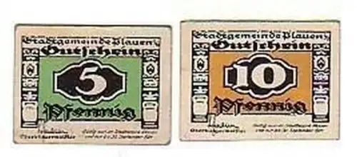 2 Banknoten Notgeld Stadtgemeinde Plauen 1921