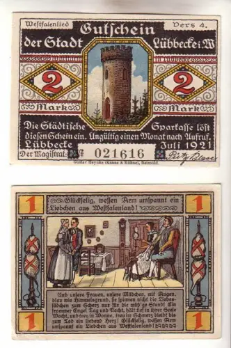 2 Banknoten Notgeld der Stadt Lübbecke 1921
