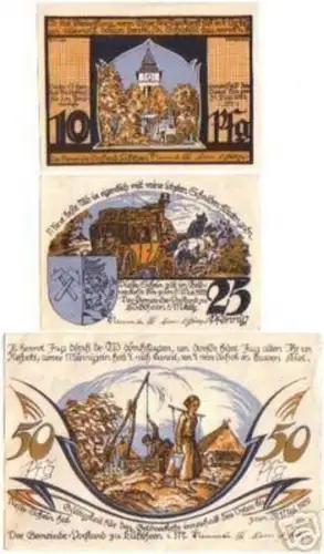 3 Banknoten Notgeld der Stadt Lübtheen 1922