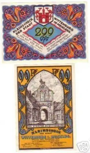 2 Banknoten Notgeld der Stadt Wittenburg 1922
