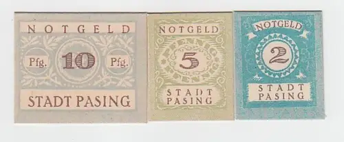 3 Banknoten Notgeld Stadt Pasing um 1921