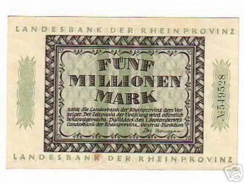 seltene Banknote Inflation 5 Millionen Mark Düsseldorf