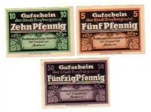 3 Banknoten Notgeld Stadt Freyburg Unstrut 1920