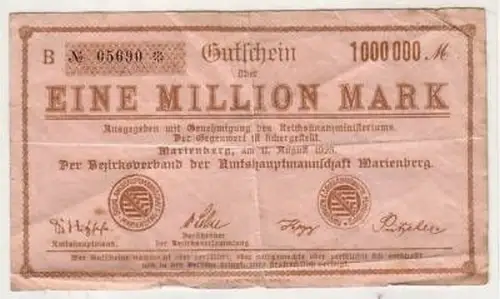 Banknote 1 Million Mark Inflation Marienberg 11.08.1923