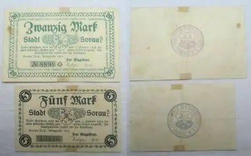 2 Banknoten Notgeld Stadt Sorau N.-L. 1918