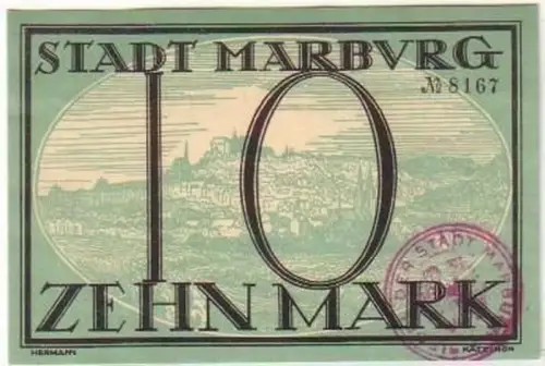 Banknote 10 Mark Großnotgeld Stadt Marburg 1918