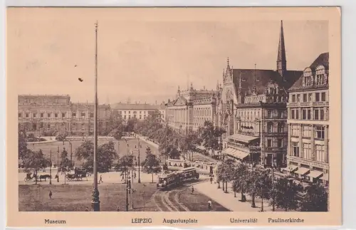 61310 Ak Leipzig Museum Augustusplatz Universität Paulinerkirche um 1920