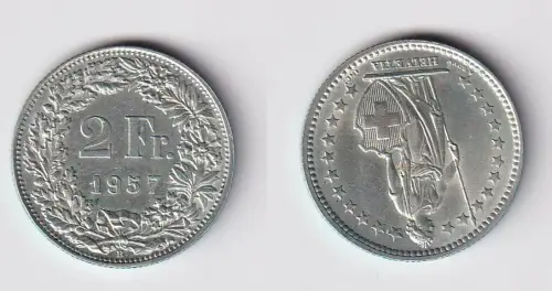2 Franken Silber Münze Schweiz 1957 ss (156535)