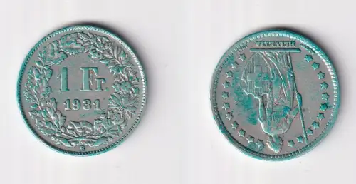 1 Franken Silber Münze Schweiz 1931 B ss (151265)