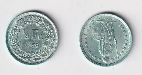 1/2 Franken Silber Münze Schweiz 1959 B (159395)
