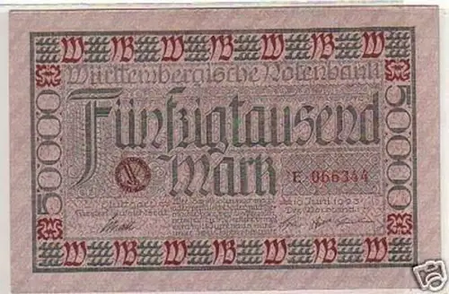 50000 Mark Banknote Inflation Stuttgart 10.06.1923