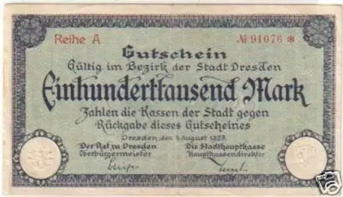 Banknote Inflation 100000 Mark Dresden 04.08.1923