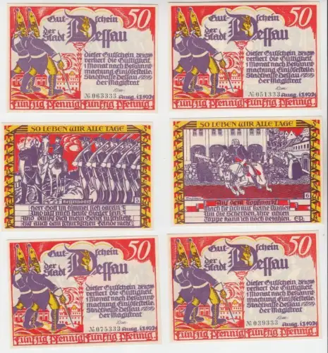6 Banknoten Notgeld Stadt Dessau 1921