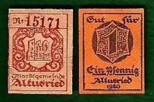 2 Banknoten Notgeld Markgemeinde Altusried 1920
