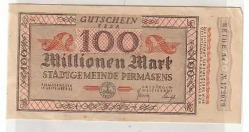 Banknote Inflation 100 Millionen Mark Pirmasens 1923