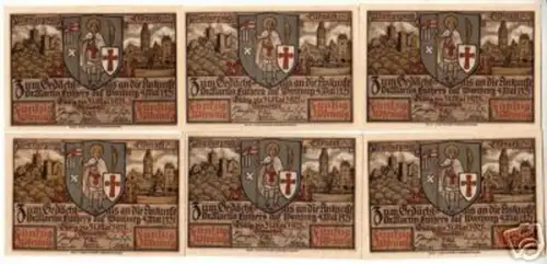 6 Banknoten Notgeld der Stadt Eisenach 1921