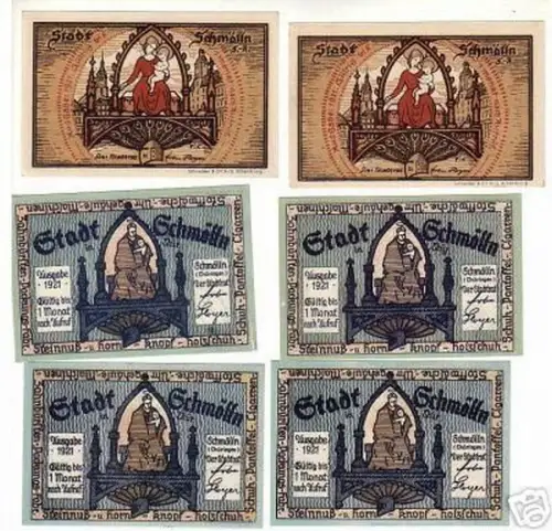6 Banknoten Notgeld der Stadt Schmölln 1921